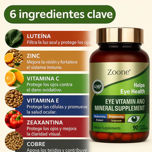 Nutre y protege tu visión todos los días 👁️✨ Con la formula de ZOONE que tiene luteína, zeaxantina y vitamina C 💊